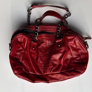 Y2K Nine West Red Studded Chain-Handle Shoulder Bag